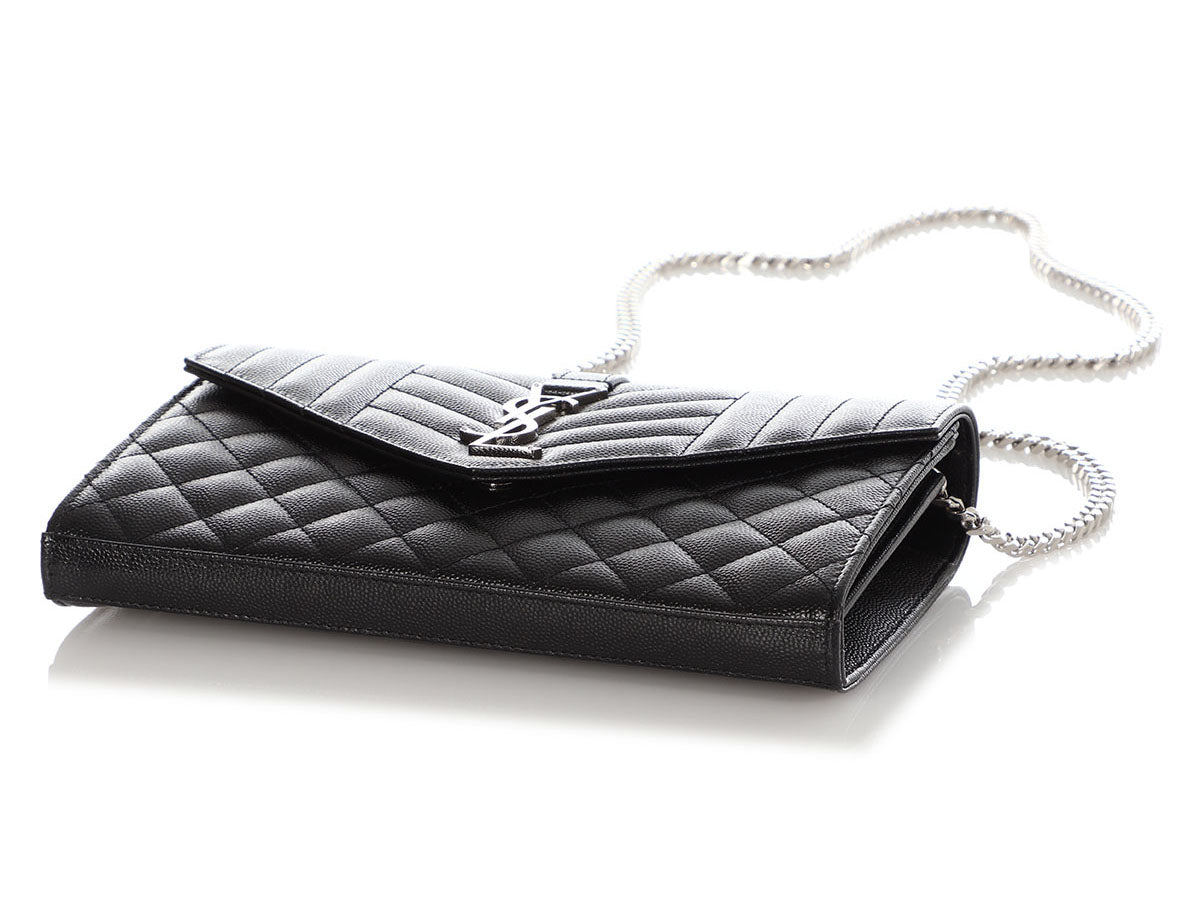 Saint Laurent Black Grain De Poudre Envelope Chain Wallet