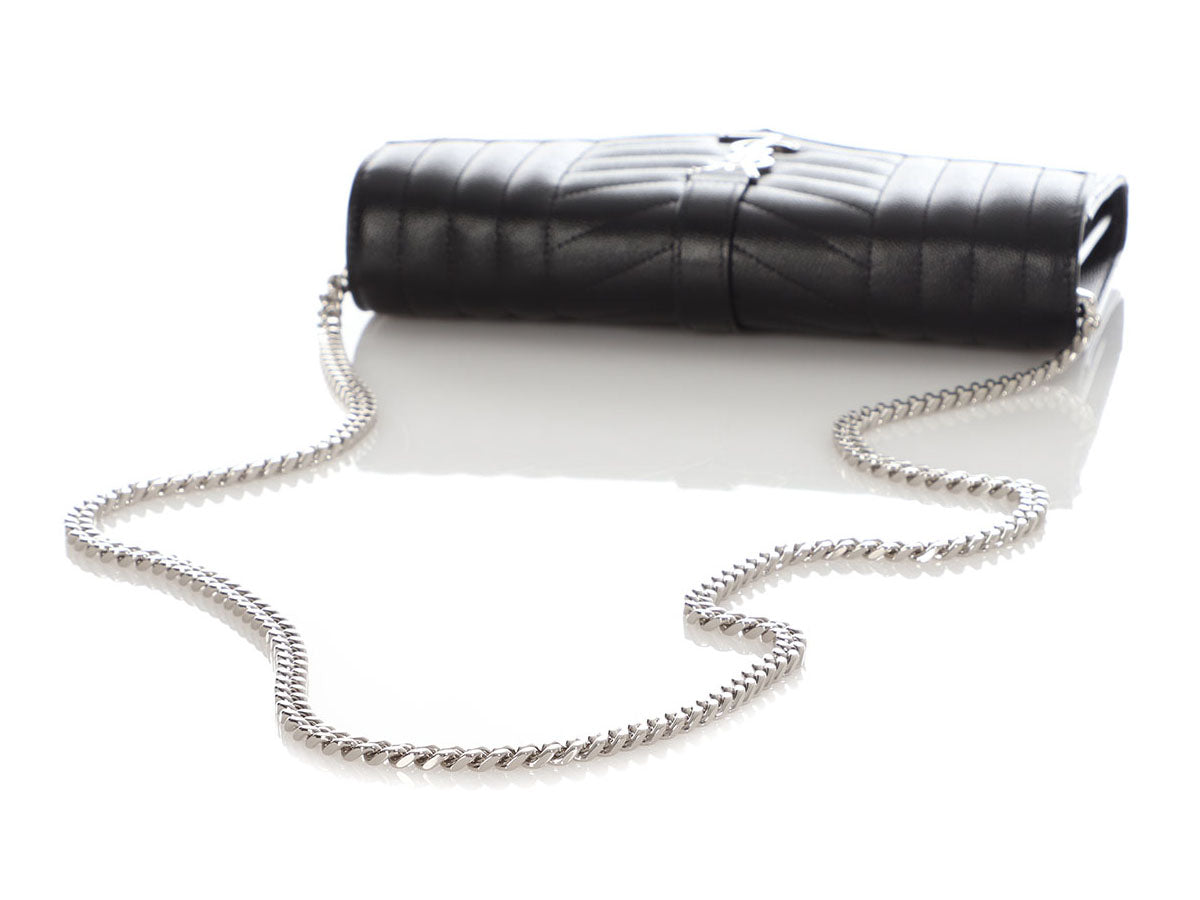 Saint Laurent Black Grain De Poudre Envelope Chain Wallet