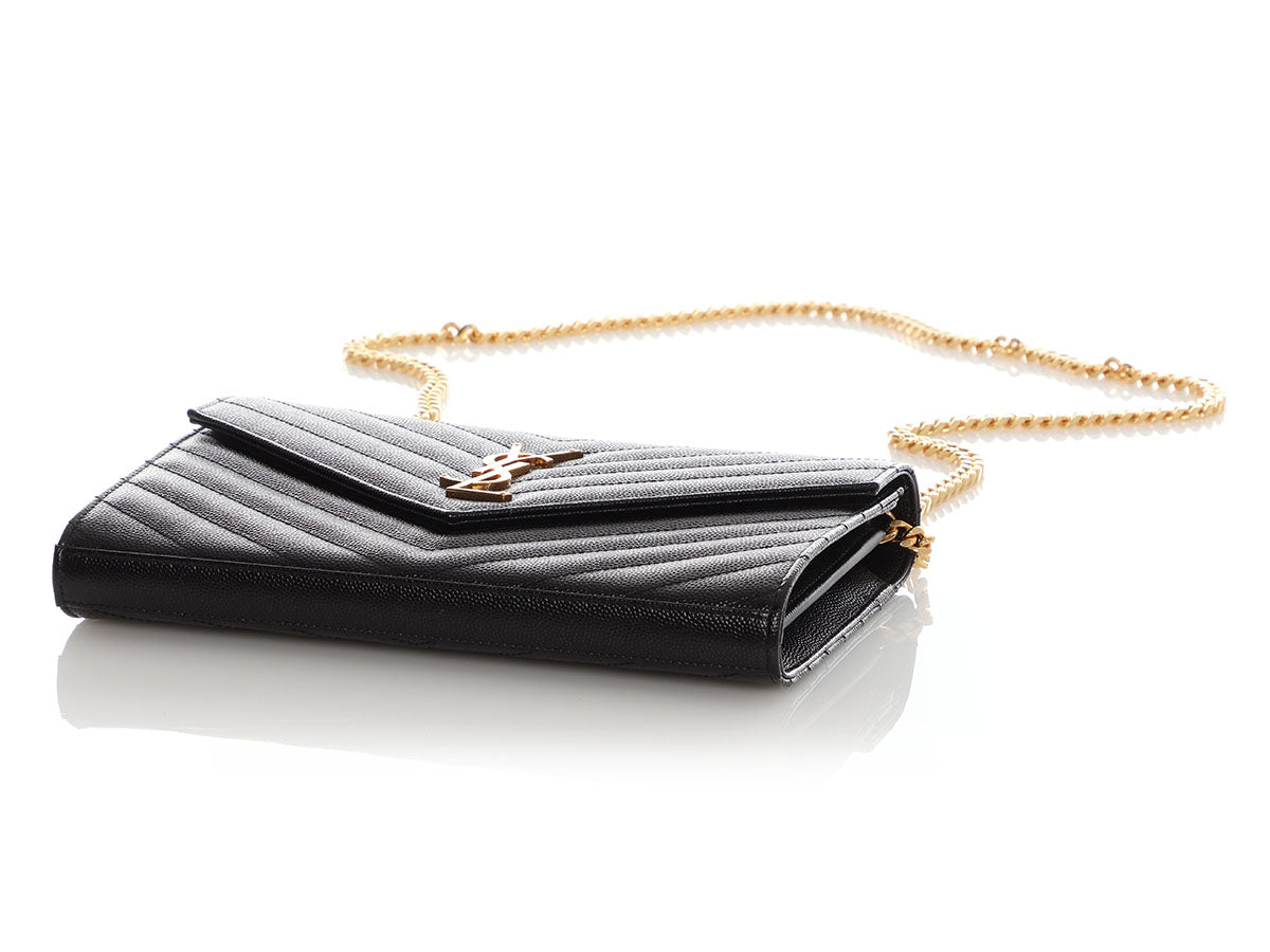 Saint Laurent Black Grain de Poudre Envelope Wallet On Chain