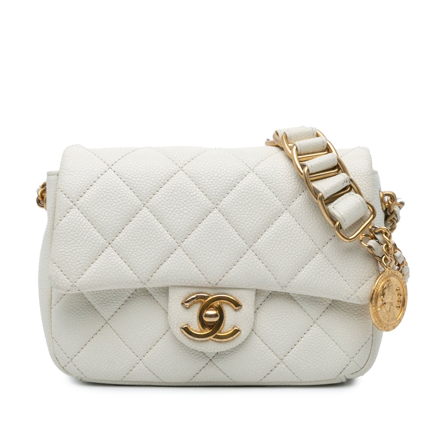 White Chanel Mini Quilted Caviar Chain Soul Flap Crossbody Bag