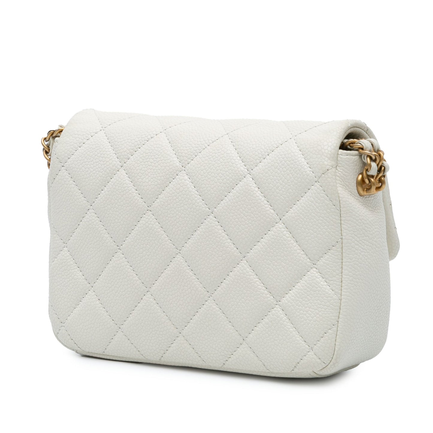 White Chanel Mini Quilted Caviar Chain Soul Flap Crossbody Bag