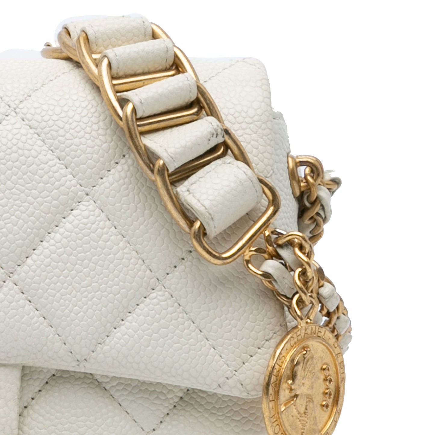 White Chanel Mini Quilted Caviar Chain Soul Flap Crossbody Bag