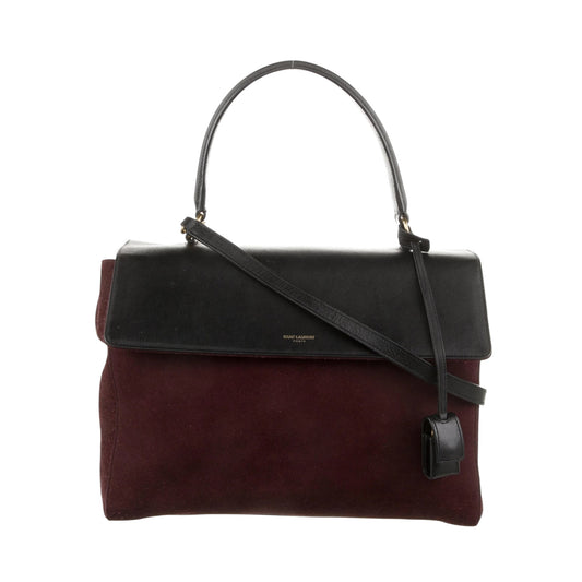 Yves Saint Laurent Burgundy/Black Suede and Leather Medium Moujik Tote Bag
