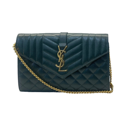 Yves Saint Laurent Dark Green Chevron Quilted Leather Envelope Flap Bag