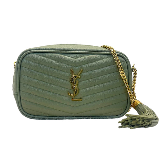 Yves Saint Laurent Light Sage Chevron Black Leather Monogram Chain Shoulder Bag