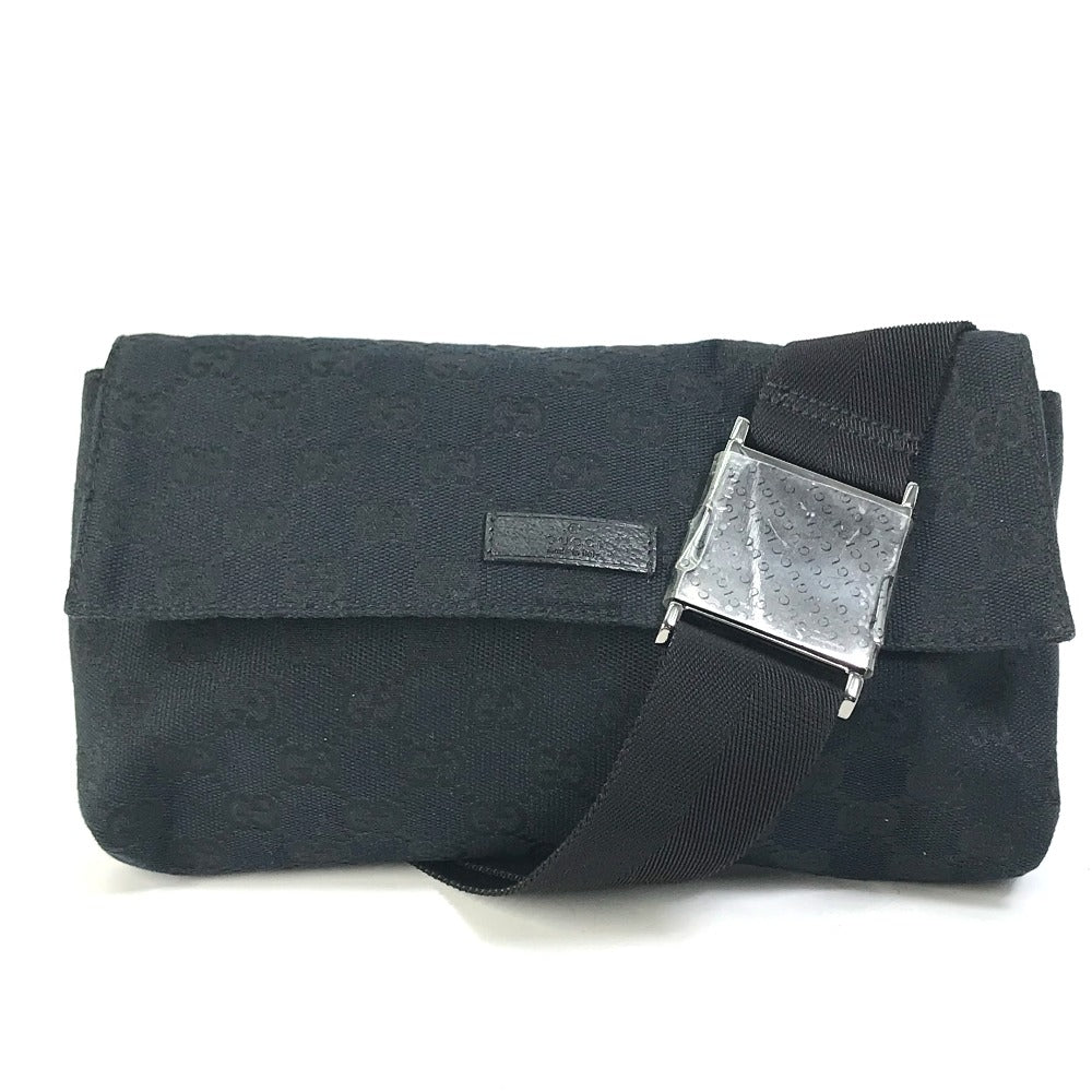 GUCCI Waist bag 146304 GG canvas / leather black GG Belt bag mens Secondhand