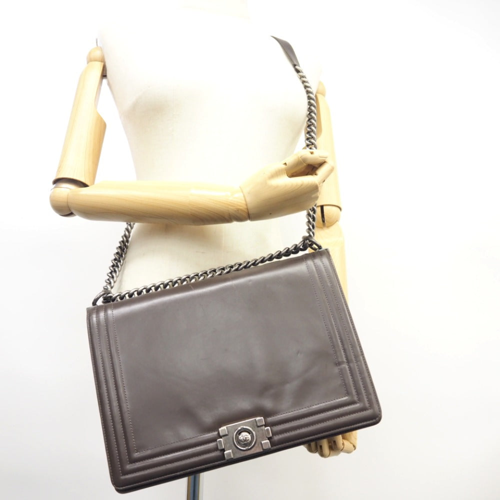 CHANEL Shoulder Bag leather gray Boy chanel