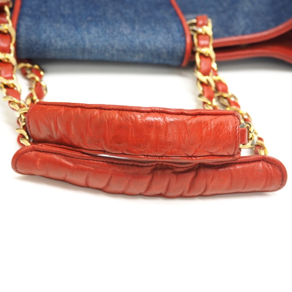 CHANEL Tote Bag Denim, Leather Navy COCO Mark Matrasse