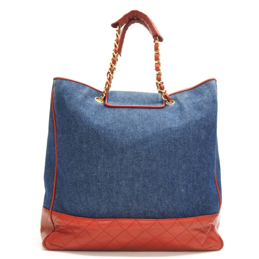 CHANEL Tote Bag Denim, Leather Navy COCO Mark Matrasse