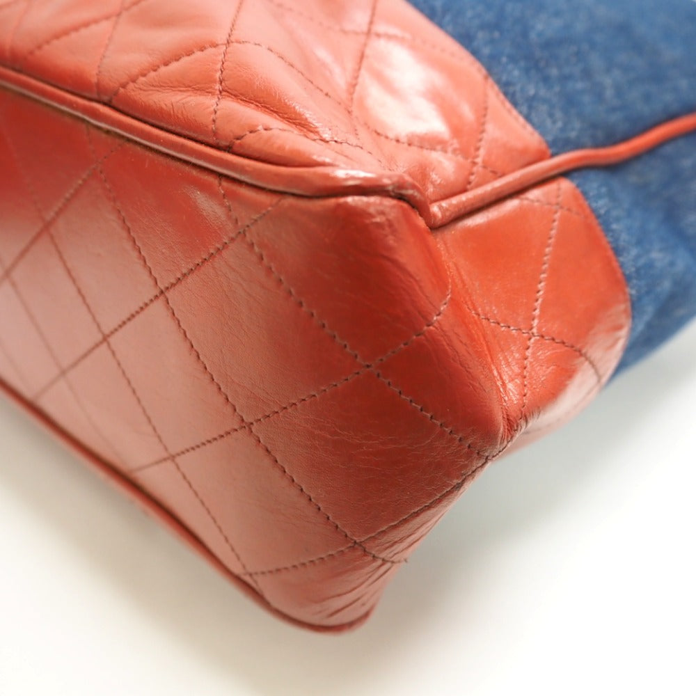 CHANEL Tote Bag Denim, Leather Navy COCO Mark Matrasse