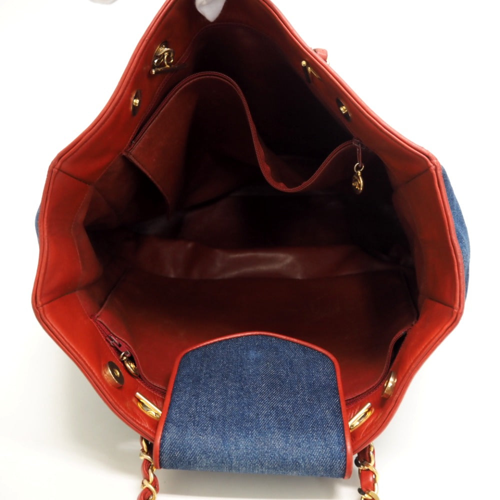 CHANEL Tote Bag Denim, Leather Navy COCO Mark Matrasse