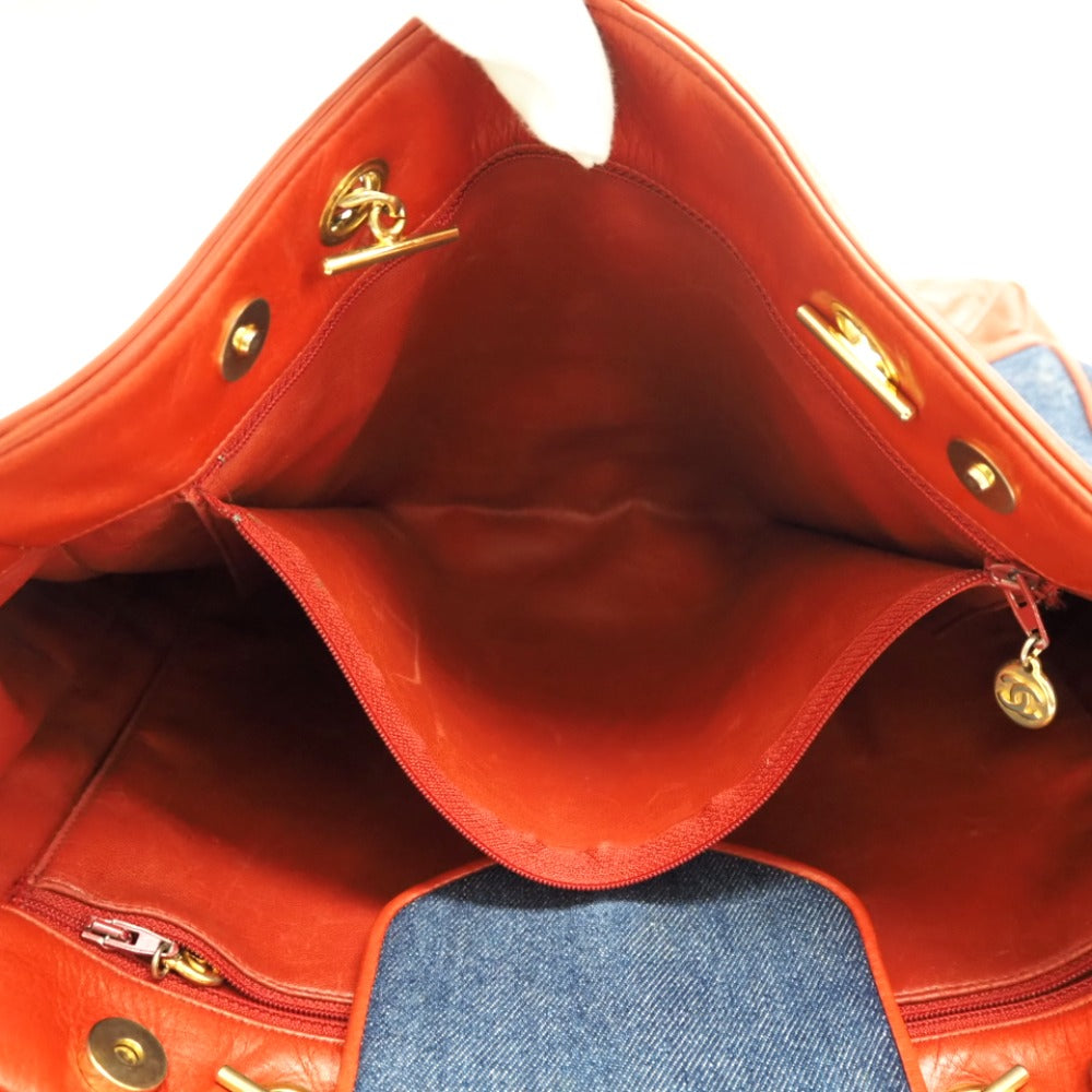 CHANEL Tote Bag Denim, Leather Navy COCO Mark Matrasse