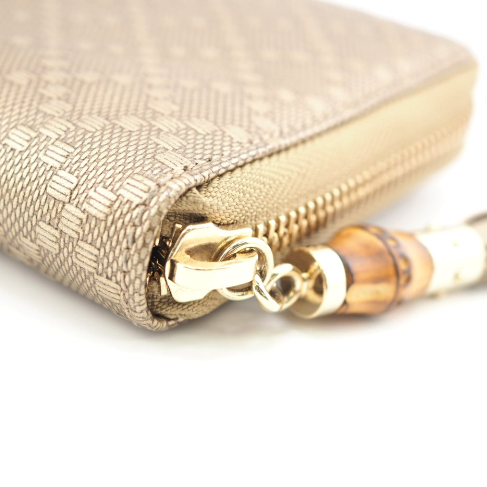 GUCCI Long Wallet Purse 224253 beige Zip Around Bamboo Diamante Women Used