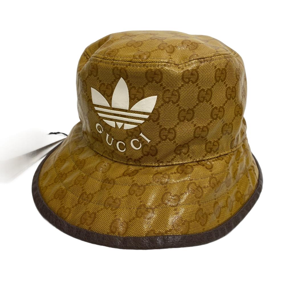 GUCCI hat 696484 Cotton, Nylon Brown Adidas Bucket Hat GG crystal S 57 mens Used