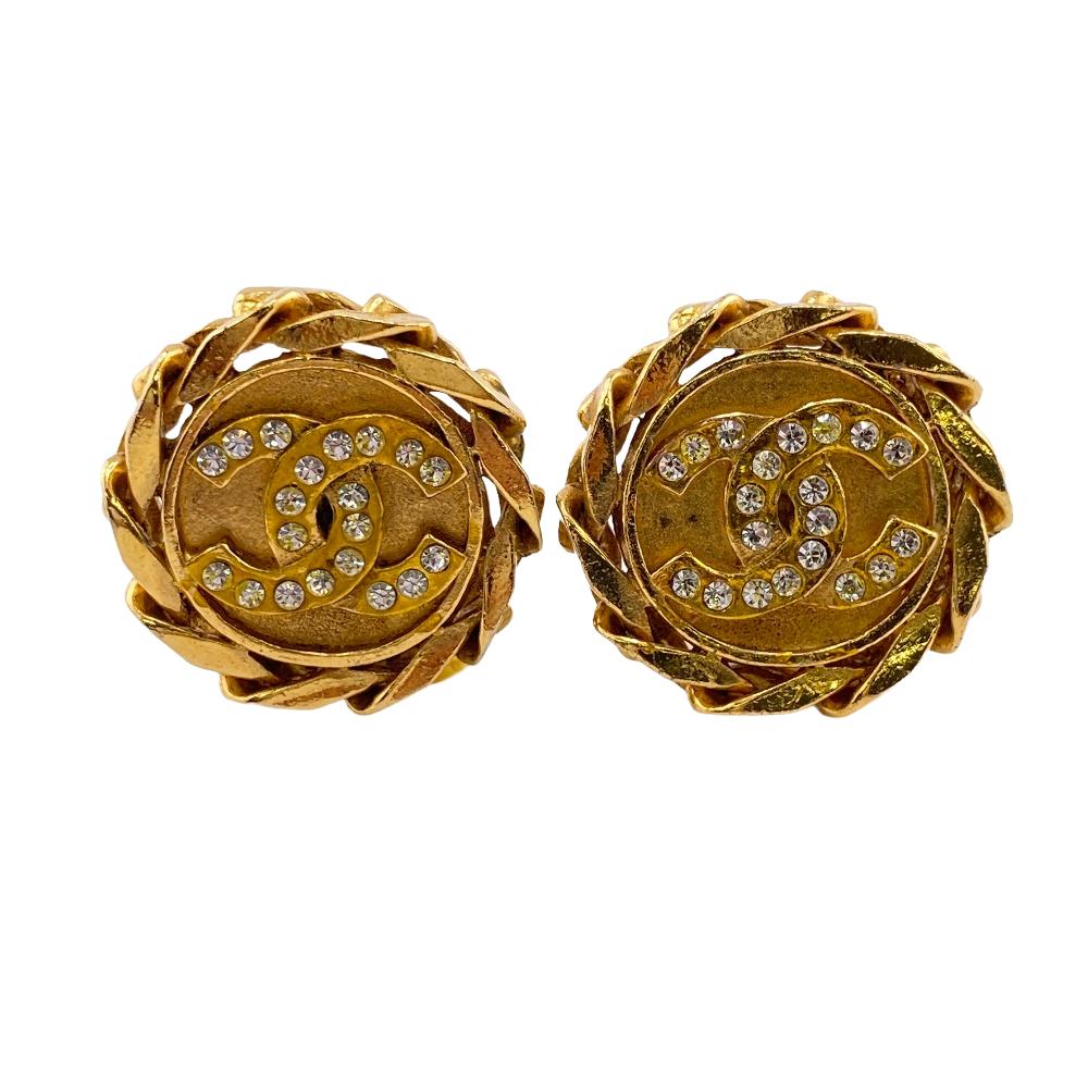 CHANEL Earring Gold Plated gold COCO Mark Rhinestone