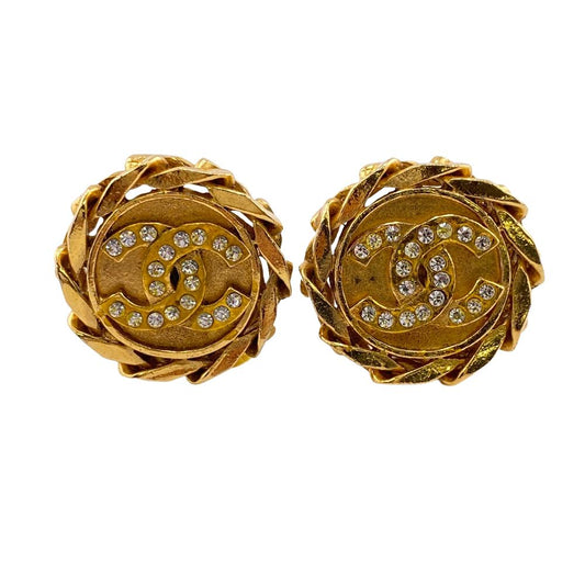 CHANEL Earring Gold Plated gold COCO Mark Rhinestone