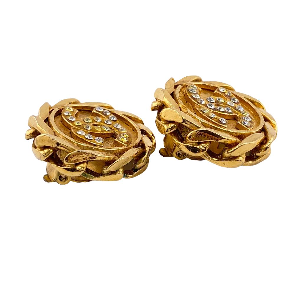 CHANEL Earring Gold Plated gold COCO Mark Rhinestone