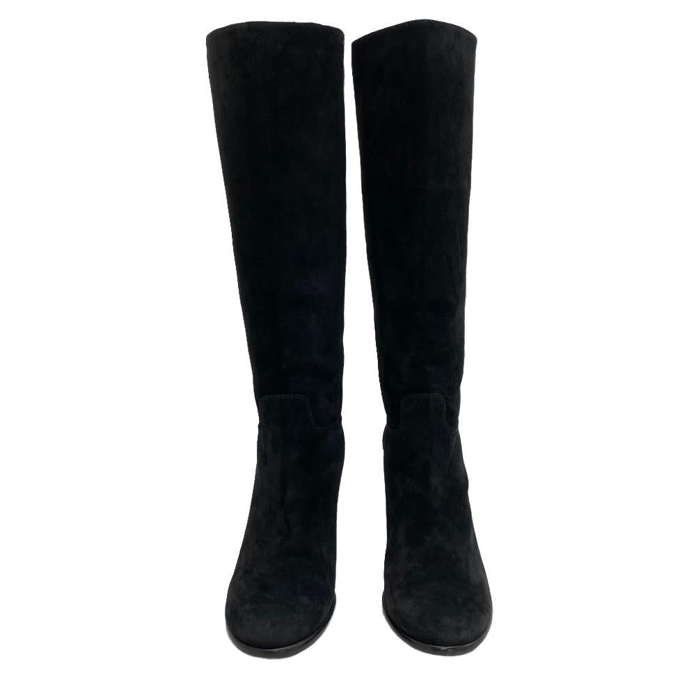 CHANEL boots suede black Knee-high boots COCO Mark Women 37 1/2 Used