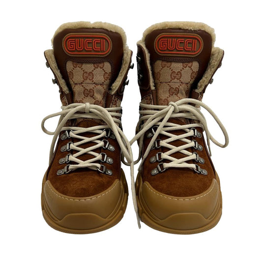 GUCCI sneakers 521679 suede Brown lace up high tops GG canvas Flash trek mens Used