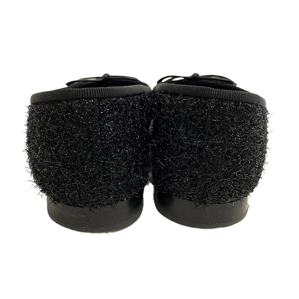 CHANEL Ballet shoes G02819 Leather, Fabric black COCO Mark Lame 34 1/2C