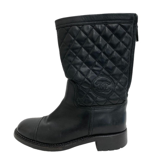 CHANEL boots leather black COCO Mark Matelasse Zip Women 39 Used