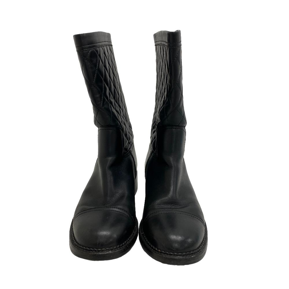 CHANEL boots leather black COCO Mark Matelasse Zip Women 39 Used