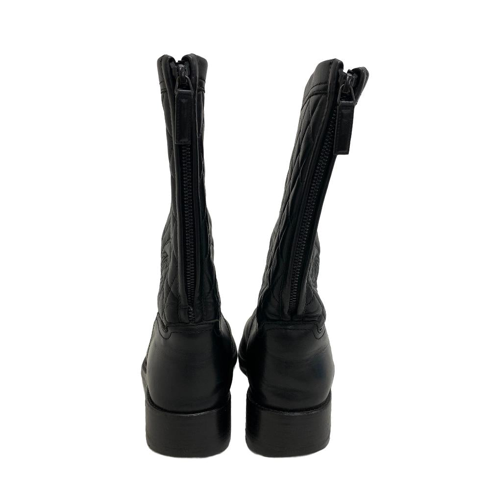 CHANEL boots leather black COCO Mark Matelasse Zip Women 39 Used