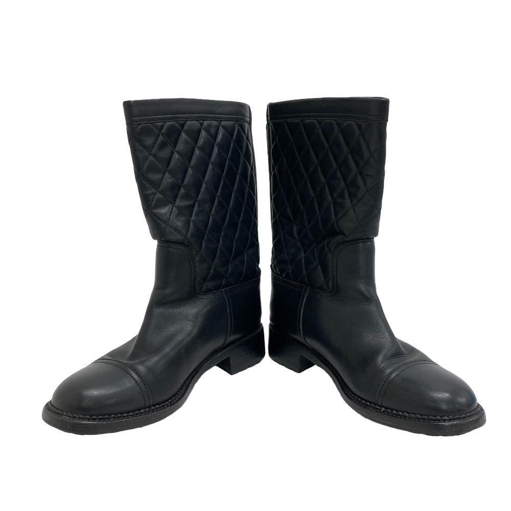 CHANEL boots leather black COCO Mark Matelasse Zip Women 39 Used