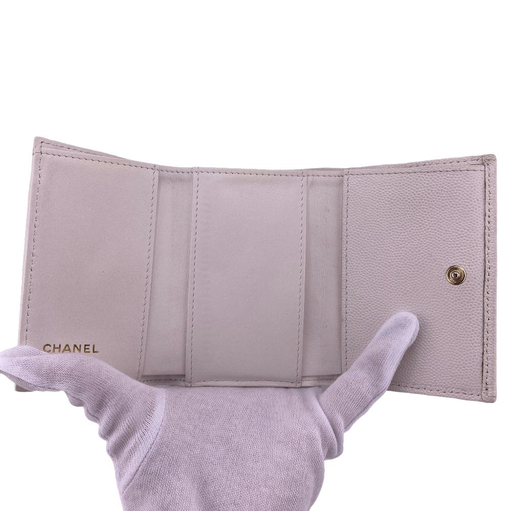 CHANEL Tri-fold wallet Caviar skin white Matrasse Compact wallet