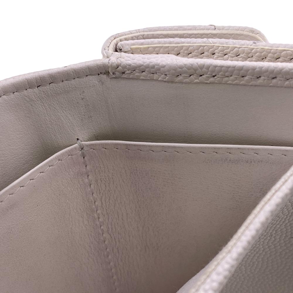 CHANEL Tri-fold wallet Caviar skin white Matrasse Compact wallet