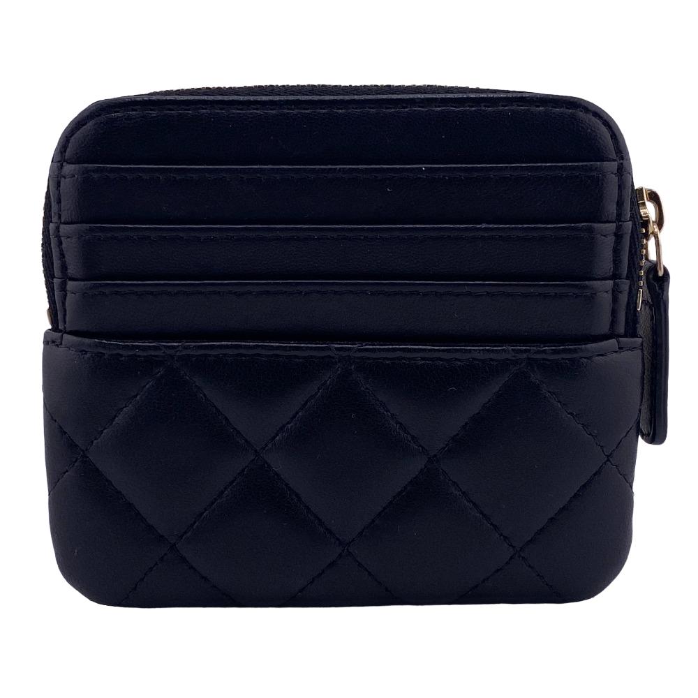 CHANEL Coin case lambskin black Card Case L-shaped zipper COCO Mark Matrasse Women Used