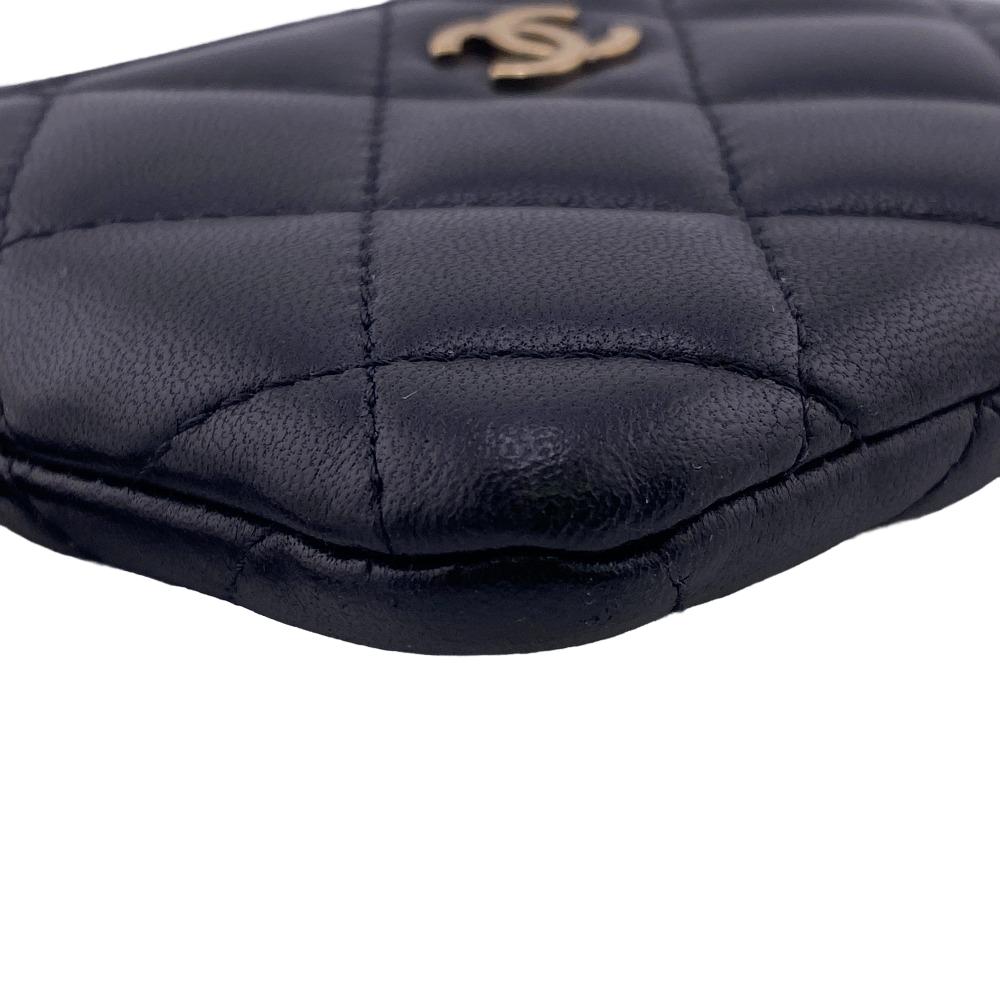 CHANEL Coin case lambskin black Card Case L-shaped zipper COCO Mark Matrasse Women Used
