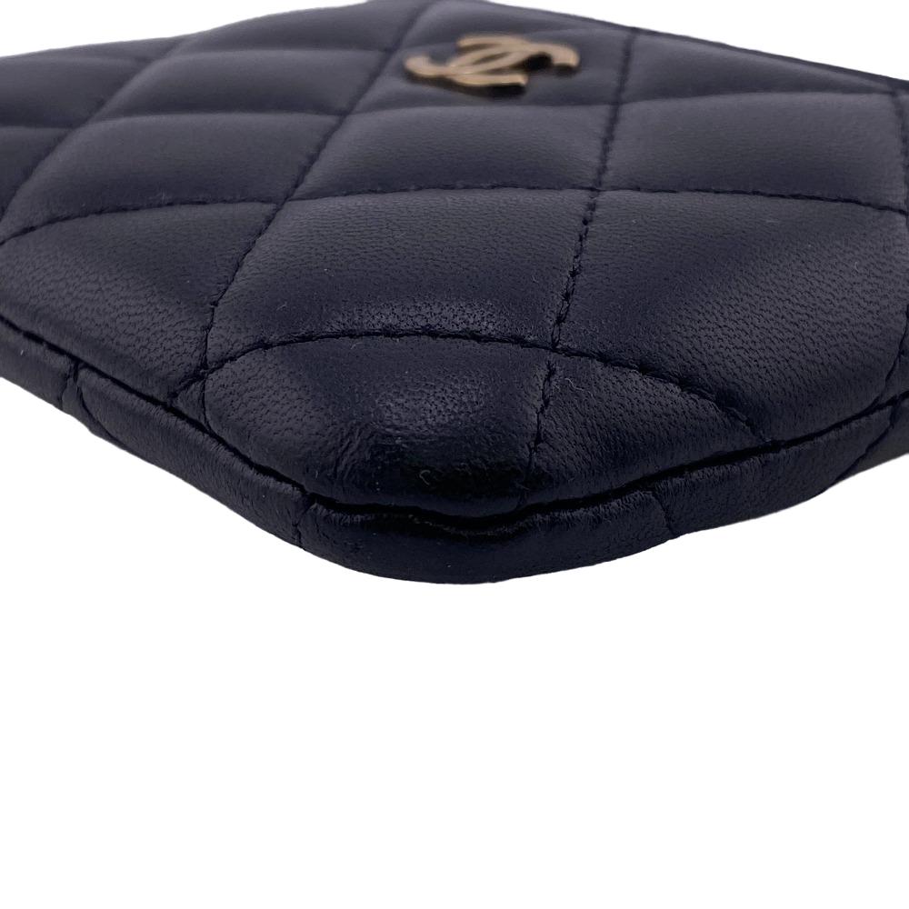 CHANEL Coin case lambskin black Card Case L-shaped zipper COCO Mark Matrasse Women Used