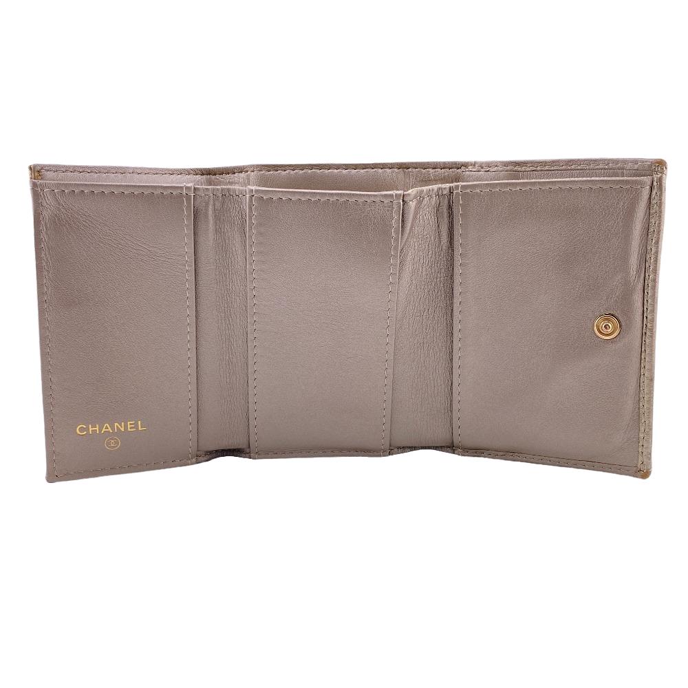 CHANEL Tri-fold wallet leather gold Compact wallet