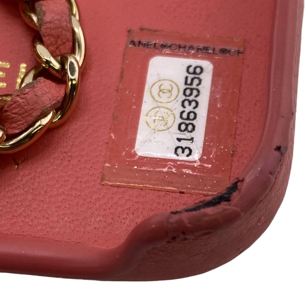 CHANEL Mobile phones and smartphone accessories Caviar skin pink Smartphone case iPhone13Pro ChainShoulder Coco ball Women Used