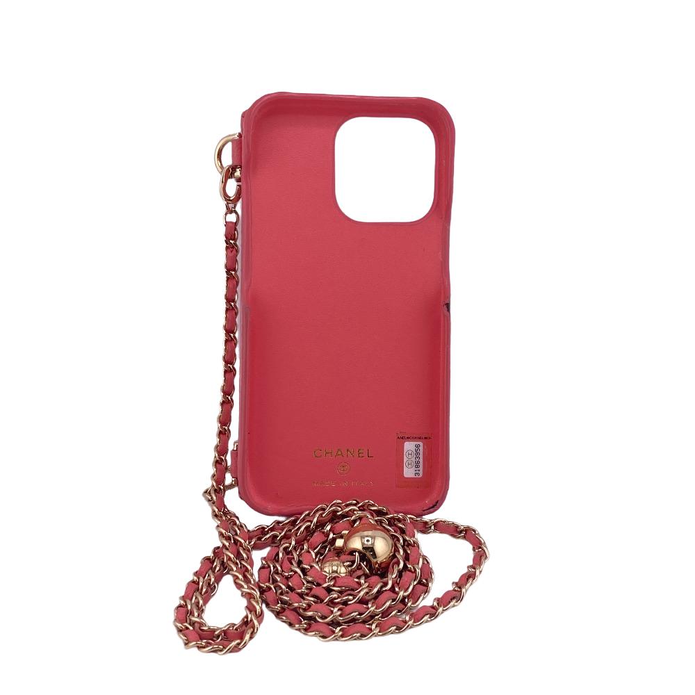 CHANEL Mobile phones and smartphone accessories Caviar skin pink Smartphone case iPhone13Pro ChainShoulder Coco ball Women Used
