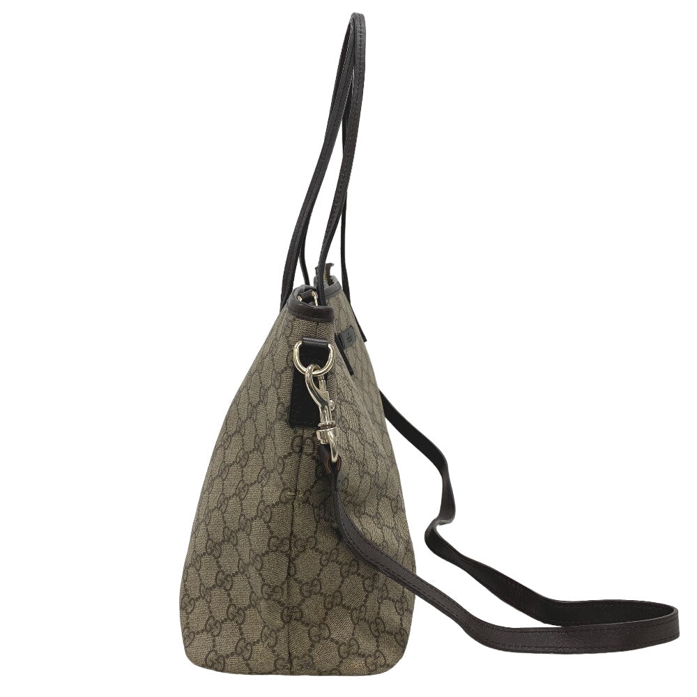 GUCCI Tote Bag PVC Brown 2WAY Shoulder Bag GG Supreme Women Used