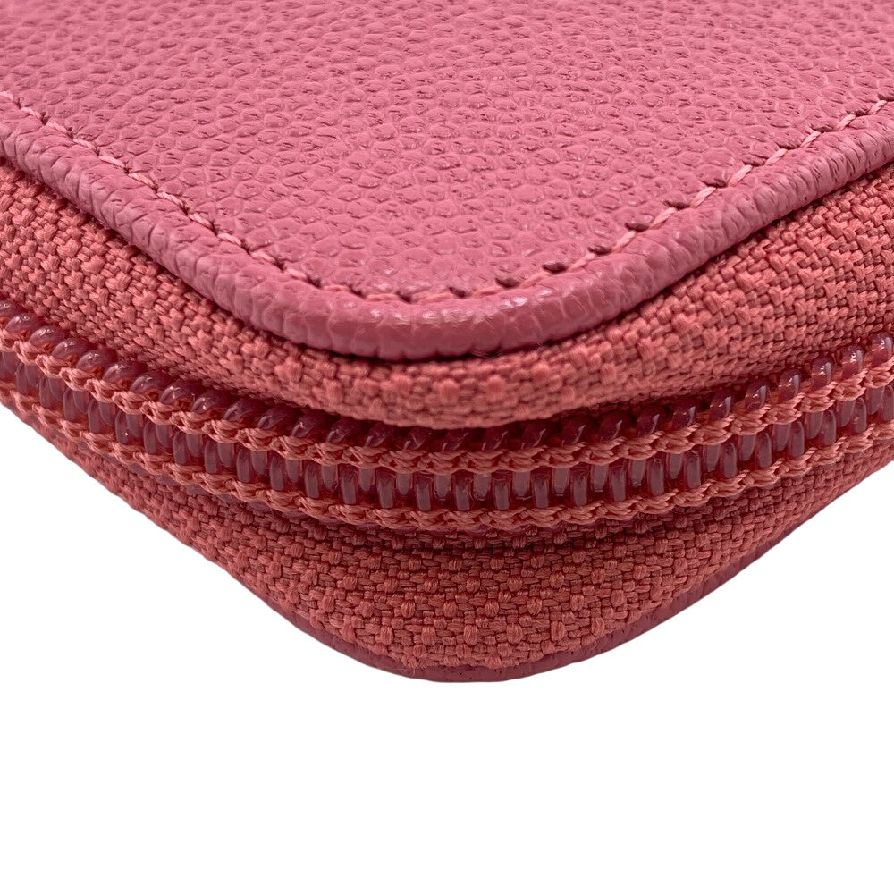 CHANEL Long Wallet Purse Caviar skin pink Round zip wallet COCO Mark Women Used