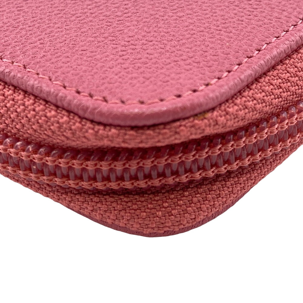 CHANEL Long Wallet Purse Caviar skin pink Round zip wallet COCO Mark Women Used