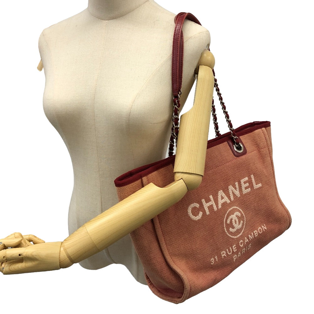 CHANEL Tote Bag canvas Red COCO Mark DeauvilleMM