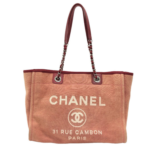 CHANEL Tote Bag canvas Red COCO Mark DeauvilleMM