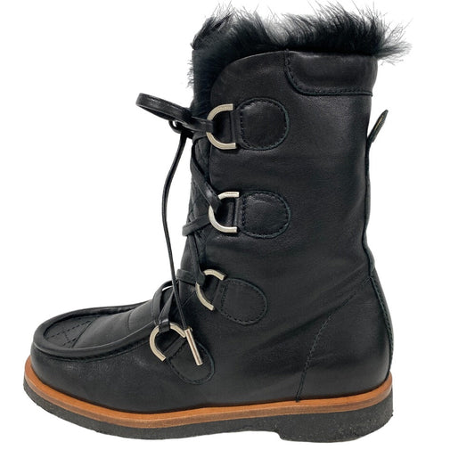 CHANEL boots leather black short boots COCO Mark Matrasse Women 34 Used