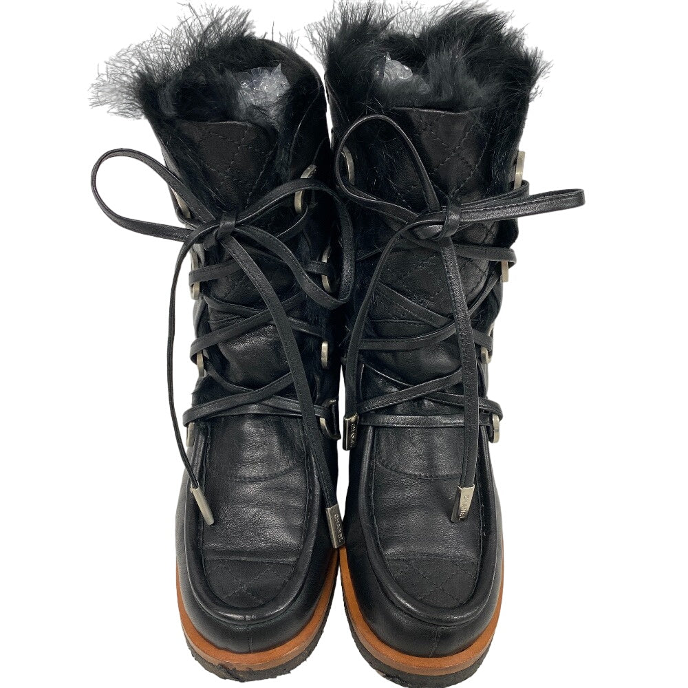 CHANEL boots leather black short boots COCO Mark Matrasse Women 34 Used