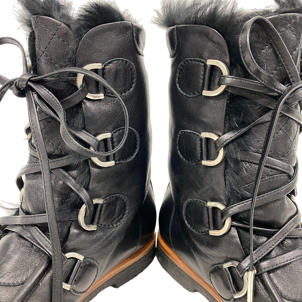 CHANEL boots leather black short boots COCO Mark Matrasse Women 34 Used