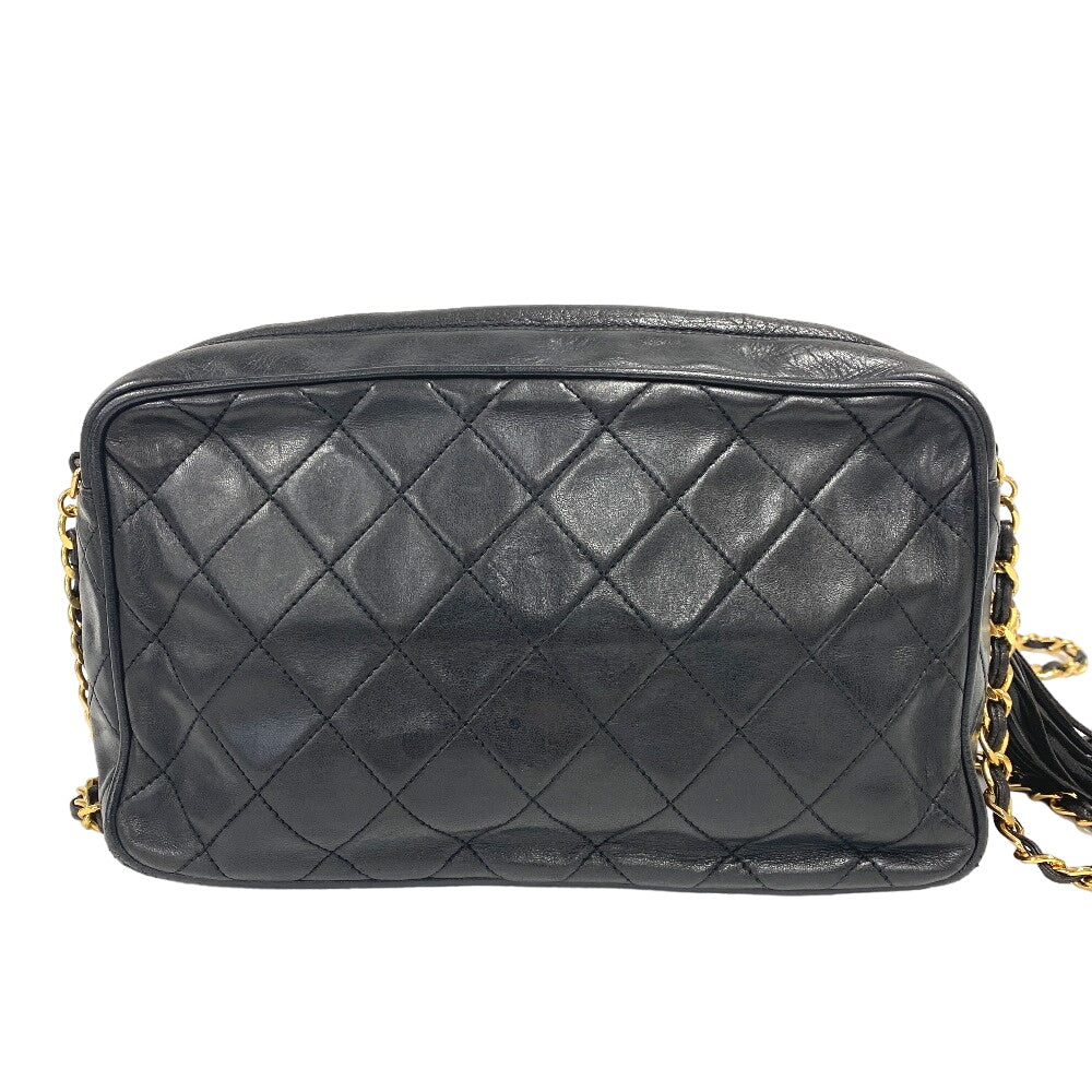 CHANEL Shoulder Bag lambskin black COCO Mark Fringe Matrasse