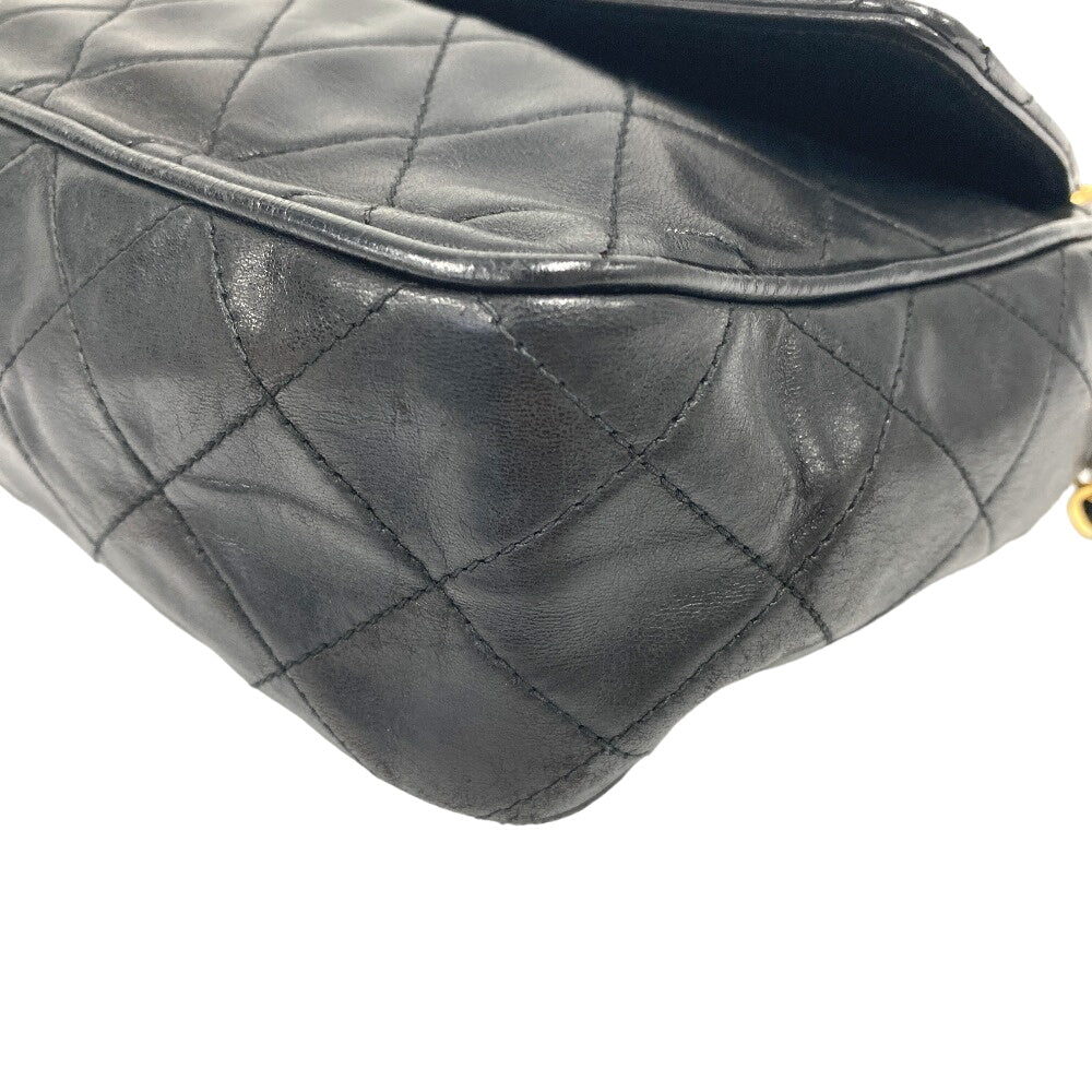 CHANEL Shoulder Bag lambskin black COCO Mark Fringe Matrasse