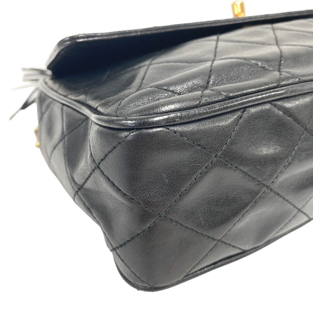 CHANEL Shoulder Bag lambskin black COCO Mark Fringe Matrasse