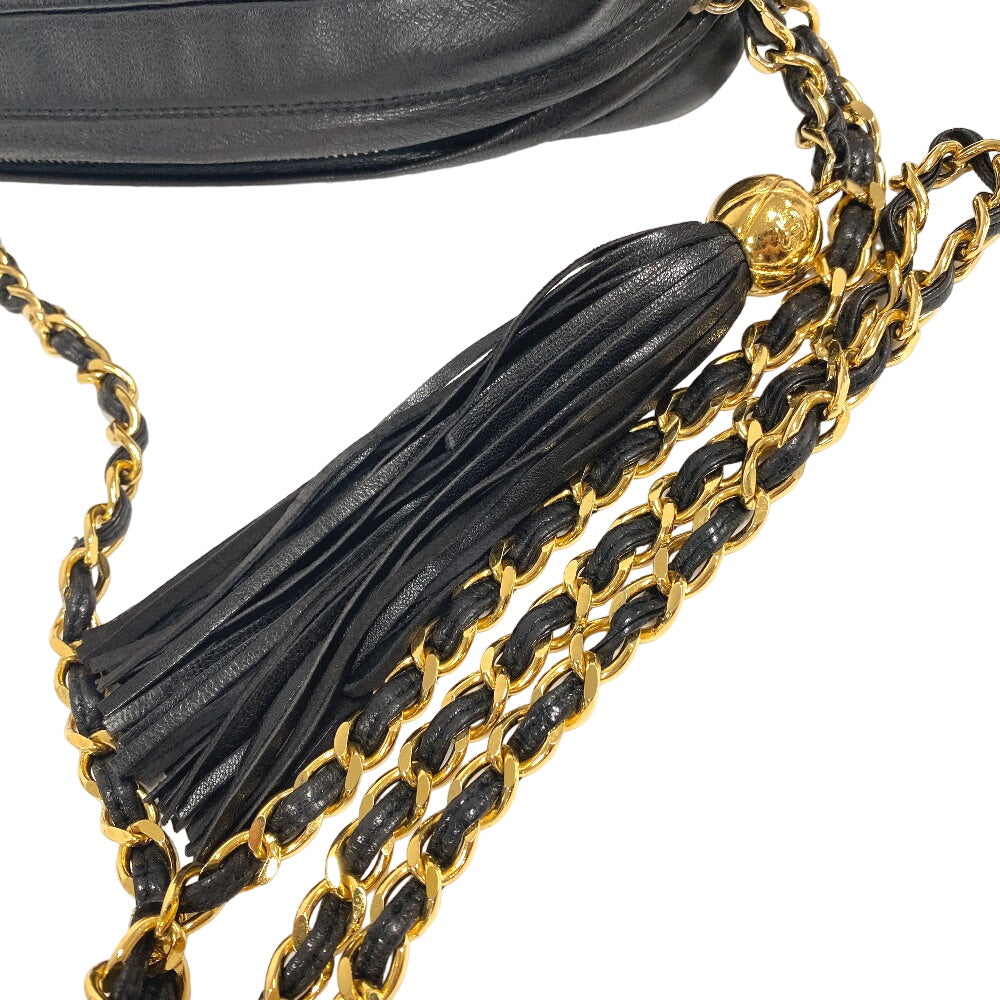 CHANEL Shoulder Bag lambskin black COCO Mark Fringe Matrasse
