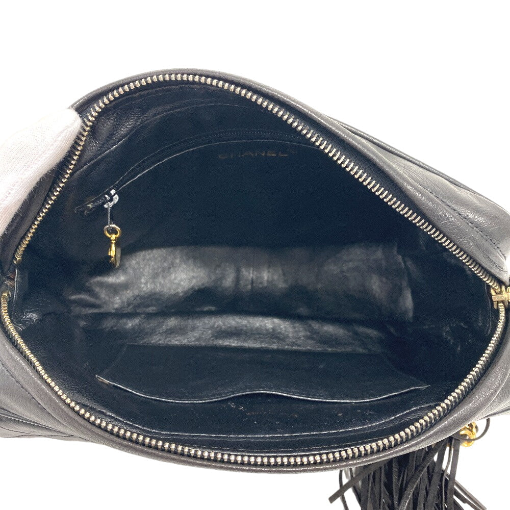 CHANEL Shoulder Bag lambskin black COCO Mark Fringe Matrasse
