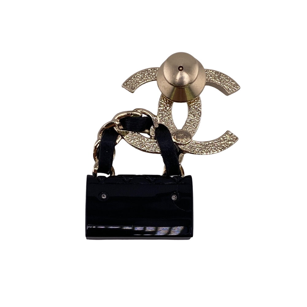 CHANEL Brooch Gold Plated black B23C Matrasse Turnlock COCO Mark Women Used
